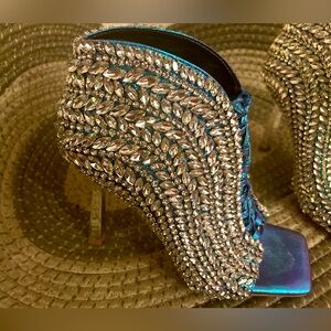 Azalea Wang Rhinestone Peep Toe Heels